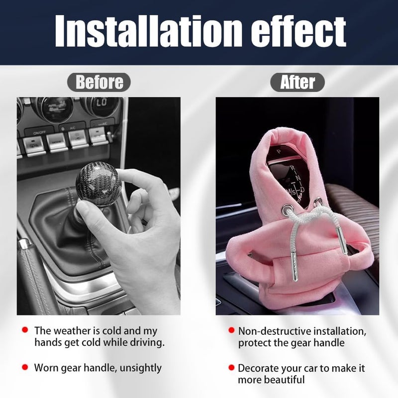 Lecctso Car Shift Knob Hoodie, Fashionable Sweater Hoodie Auto Gear Shift Knob Protector, Universal Car Interior Accessories Funny Car Shift Knob Cover for Car Truck SUV (Pink) - Image 4